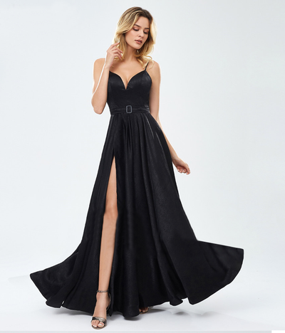 Evanna Satin Formal Gown - Black