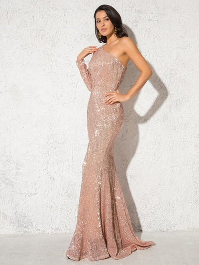Anya Sequins One Sleeve Gown - Champagne