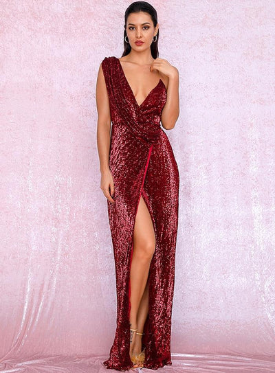 Misha Sequins Gown - Wine Red