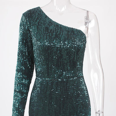 Anya Sequins One Sleeve Gown - Green