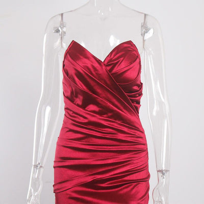 Ava Satin Gown - Wine Red