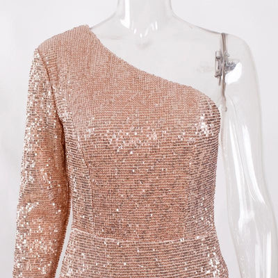 Anya Sequins One Sleeve Gown - Champagne
