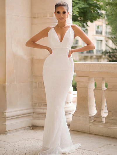 Dakota White Sequins Gown