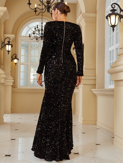 Aysha Black Sequins Gown